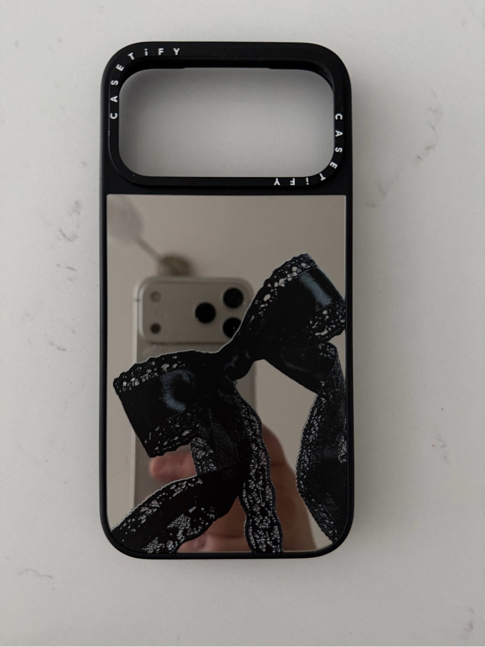 Casetify Black Mirror Case with Lace Bow
